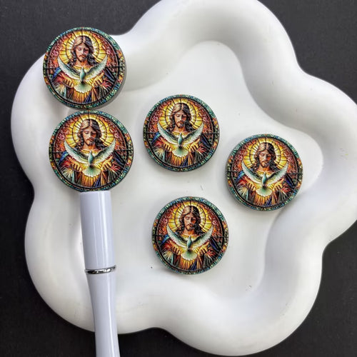 Stained Glass Jesus with Holy Spirit Dove Silicone Focal Beads | Round Christian Religious Beads for Beadable Pens, Keychains & DIY Crafts