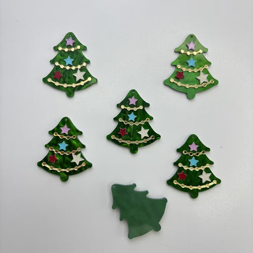 Marbled Green Christmas Tree Acrylic Charms with Top Hanging Hole | Glitter Star Holiday Pendants for Beadable Pens, Keychains, Earrings & DIY Crafts