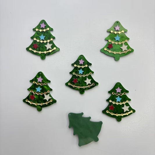 Marbled Green Christmas Tree Acrylic Charms with Top Hanging Hole | Glitter Star Holiday Pendants for Beadable Pens, Keychains, Earrings & DIY Crafts