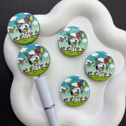Cute Cartoon Puppy Birthday Celebration Silicone Focal Beads | Round Meadow Balloons Bead for DIY Beadable Pens, Keychains & Crafts