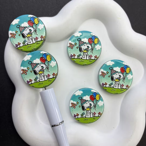 Cute Cartoon Puppy Birthday Celebration Silicone Focal Beads | Round Meadow Balloons Bead for DIY Beadable Pens, Keychains & Crafts