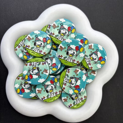 Cute Cartoon Puppy Birthday Celebration Silicone Focal Beads | Round Meadow Balloons Bead for DIY Beadable Pens, Keychains & Crafts