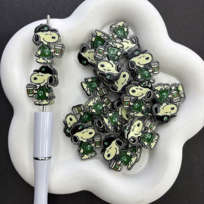 Cute Coffee Barista Character Silicone Focal Beads | Coffee Lover Bunny & Puppy Beads for DIY Beadable Pens, Keychains & Crafts