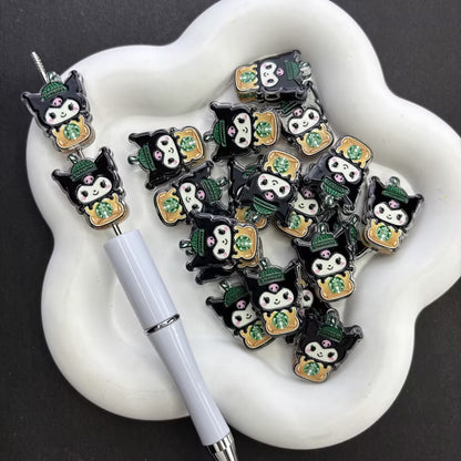 Cute Coffee Barista Character Silicone Focal Beads | Coffee Lover Bunny & Puppy Beads for DIY Beadable Pens, Keychains & Crafts