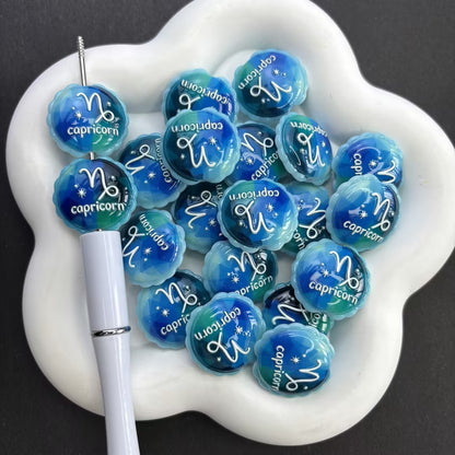 12 Zodiac Sign Printed Bubble Beads – Colorful Galaxy Marbled Acrylic Beads for Beaded Pens, Keychains & DIY Jewelry Making