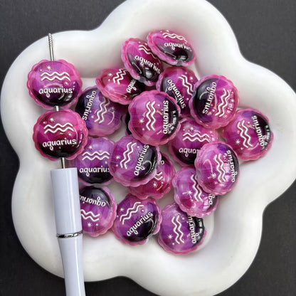 12 Zodiac Sign Printed Bubble Beads – Colorful Galaxy Marbled Acrylic Beads for Beaded Pens, Keychains & DIY Jewelry Making