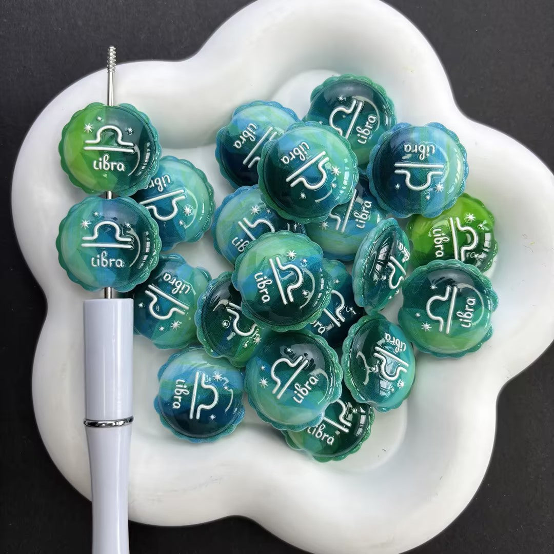 12 Zodiac Sign Printed Bubble Beads – Colorful Galaxy Marbled Acrylic Beads for Beaded Pens, Keychains & DIY Jewelry Making