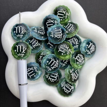 12 Zodiac Sign Printed Bubble Beads – Colorful Galaxy Marbled Acrylic Beads for Beaded Pens, Keychains & DIY Jewelry Making