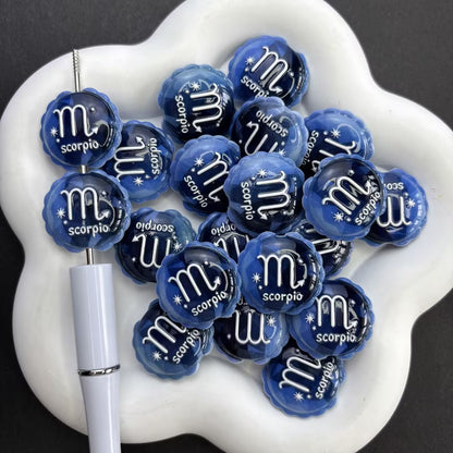 12 Zodiac Sign Printed Bubble Beads – Colorful Galaxy Marbled Acrylic Beads for Beaded Pens, Keychains & DIY Jewelry Making
