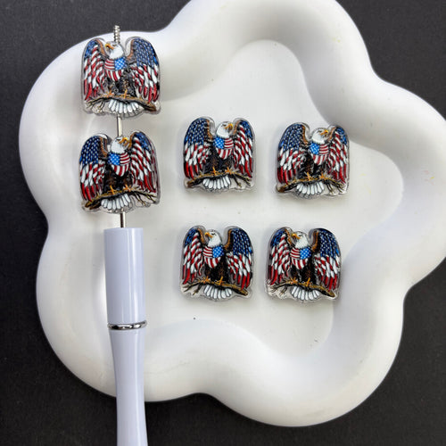 Patriotic American Flag Bald Eagle Acrylic Focal Beads – 4th of July USA Pride Spacer Beads for Beaded Pens, Keychains & DIY Crafting
