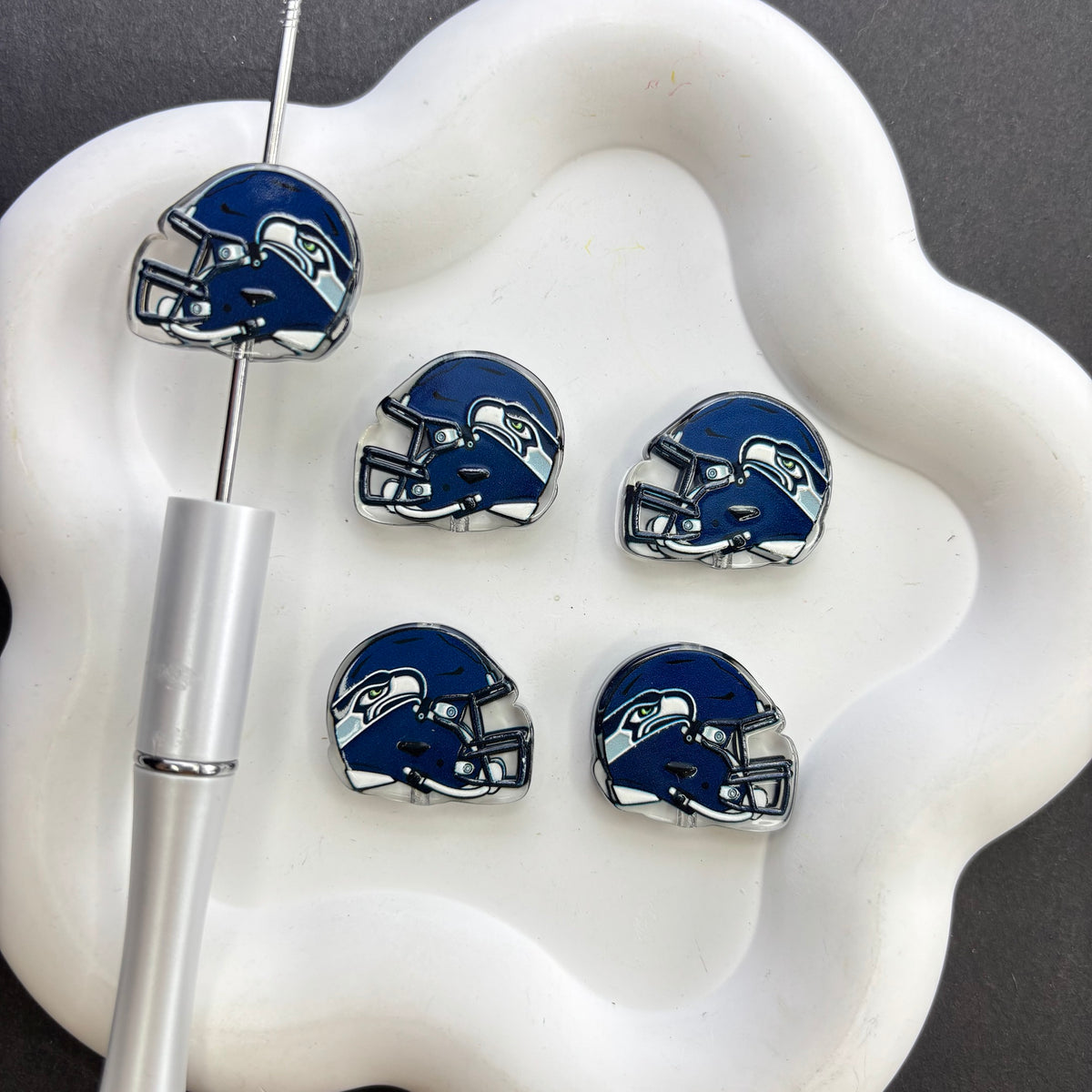 Football Helmet Acrylic Focal Beads for Beadable Pens, Printed Sports Helmet Beads for DIY Keychain, Pen Making & Craft Supplies