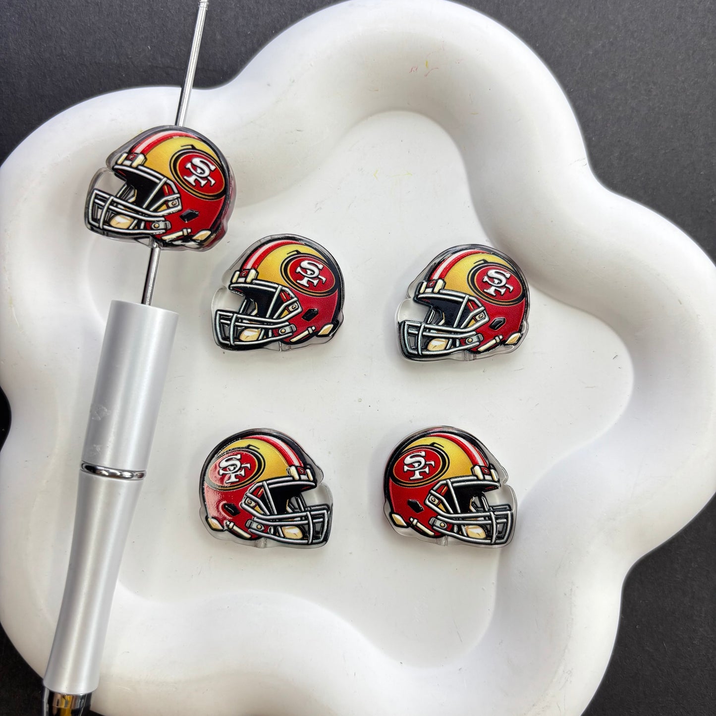 Football Helmet Acrylic Focal Beads for Beadable Pens, Printed Sports Helmet Beads for DIY Keychain, Pen Making & Craft Supplies