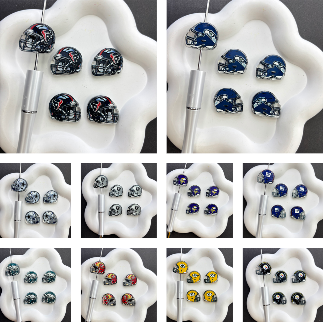 Football Helmet Acrylic Focal Beads for Beadable Pens, Printed Sports Helmet Beads for DIY Keychain, Pen Making & Craft Supplies