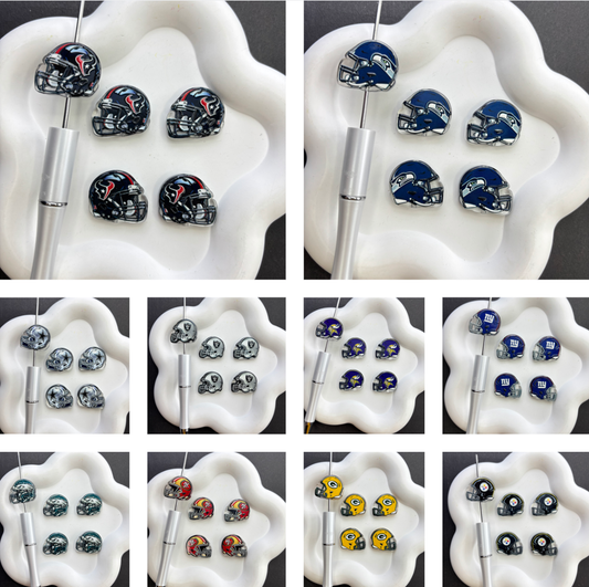 Football Helmet Acrylic Focal Beads for Beadable Pens, Printed Sports Helmet Beads for DIY Keychain, Pen Making & Craft Supplies