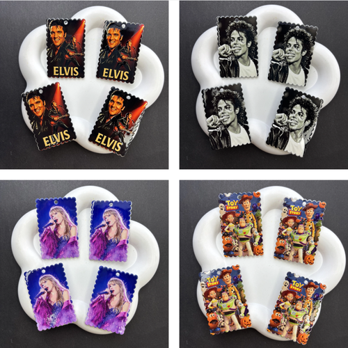 Acrylic Stamp Dangle Charms with Top Hole for Beadable Pens, Pop Culture & Music Legend Pendants for DIY Keychain & Jewelry Making