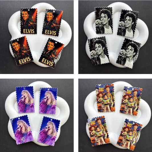 Acrylic Stamp Dangle Charms with Top Hole for Beadable Pens, Pop Culture & Music Legend Pendants for DIY Keychain & Jewelry Making