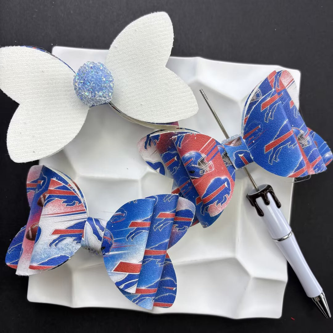Game Day Football Faux Leather Bows for Beadable Pens | Layered Team Spirit Bow Charm for DIY Keychains & Craft Supplies