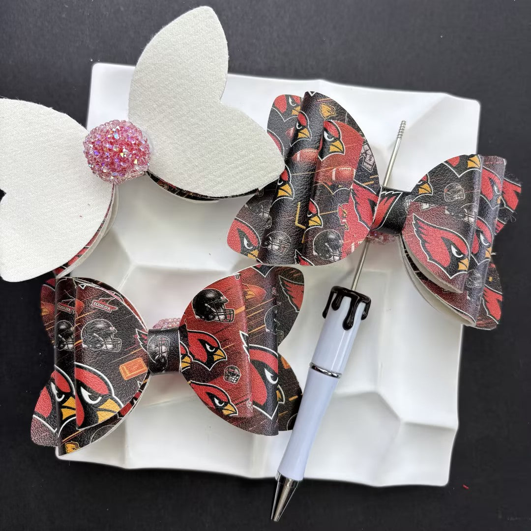 Game Day Football Faux Leather Bows for Beadable Pens | Layered Team Spirit Bow Charm for DIY Keychains & Craft Supplies