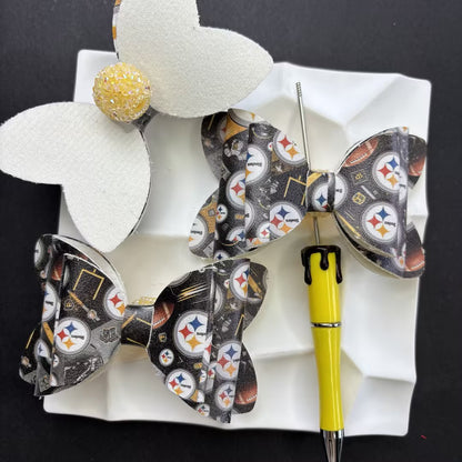 Game Day Football Faux Leather Bows for Beadable Pens | Layered Team Spirit Bow Charm for DIY Keychains & Craft Supplies