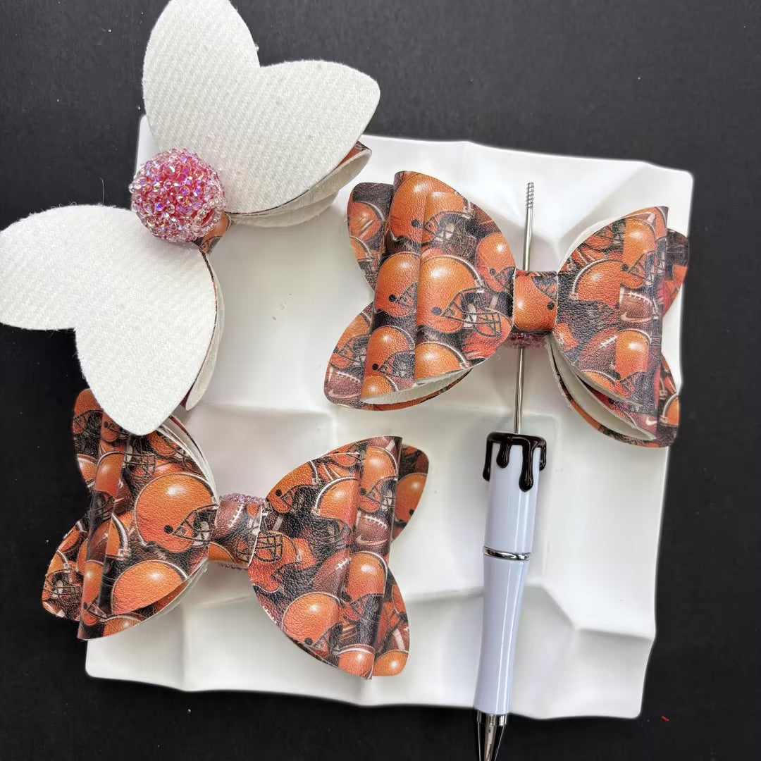 Game Day Football Faux Leather Bows for Beadable Pens | Layered Team Spirit Bow Charm for DIY Keychains & Craft Supplies