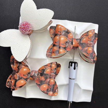 Game Day Football Faux Leather Bows for Beadable Pens | Layered Team Spirit Bow Charm for DIY Keychains & Craft Supplies