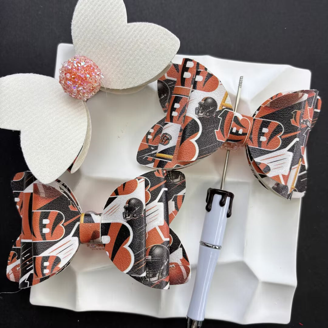 Game Day Football Faux Leather Bows for Beadable Pens | Layered Team Spirit Bow Charm for DIY Keychains & Craft Supplies