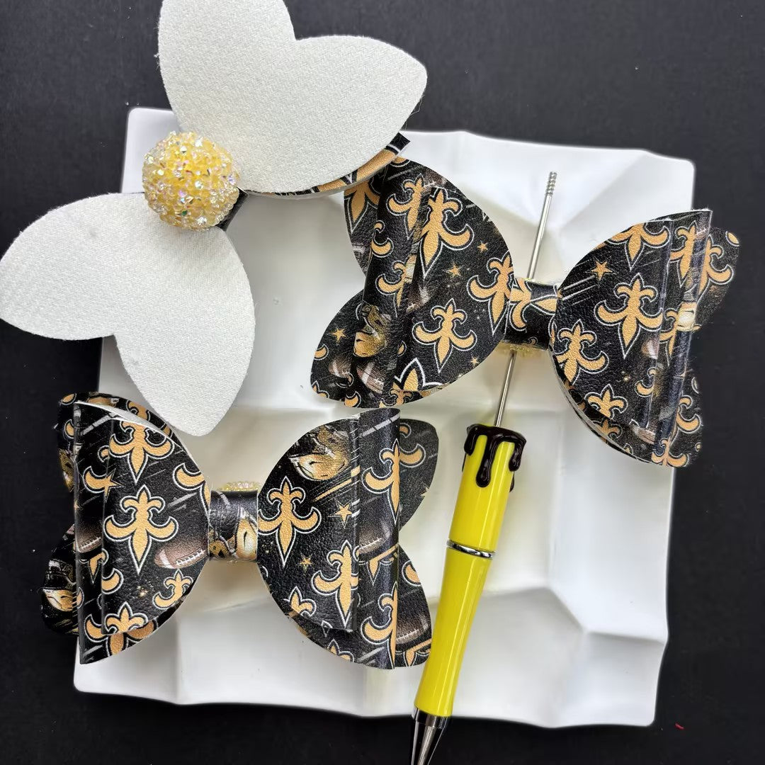 Game Day Football Faux Leather Bows for Beadable Pens | Layered Team Spirit Bow Charm for DIY Keychains & Craft Supplies