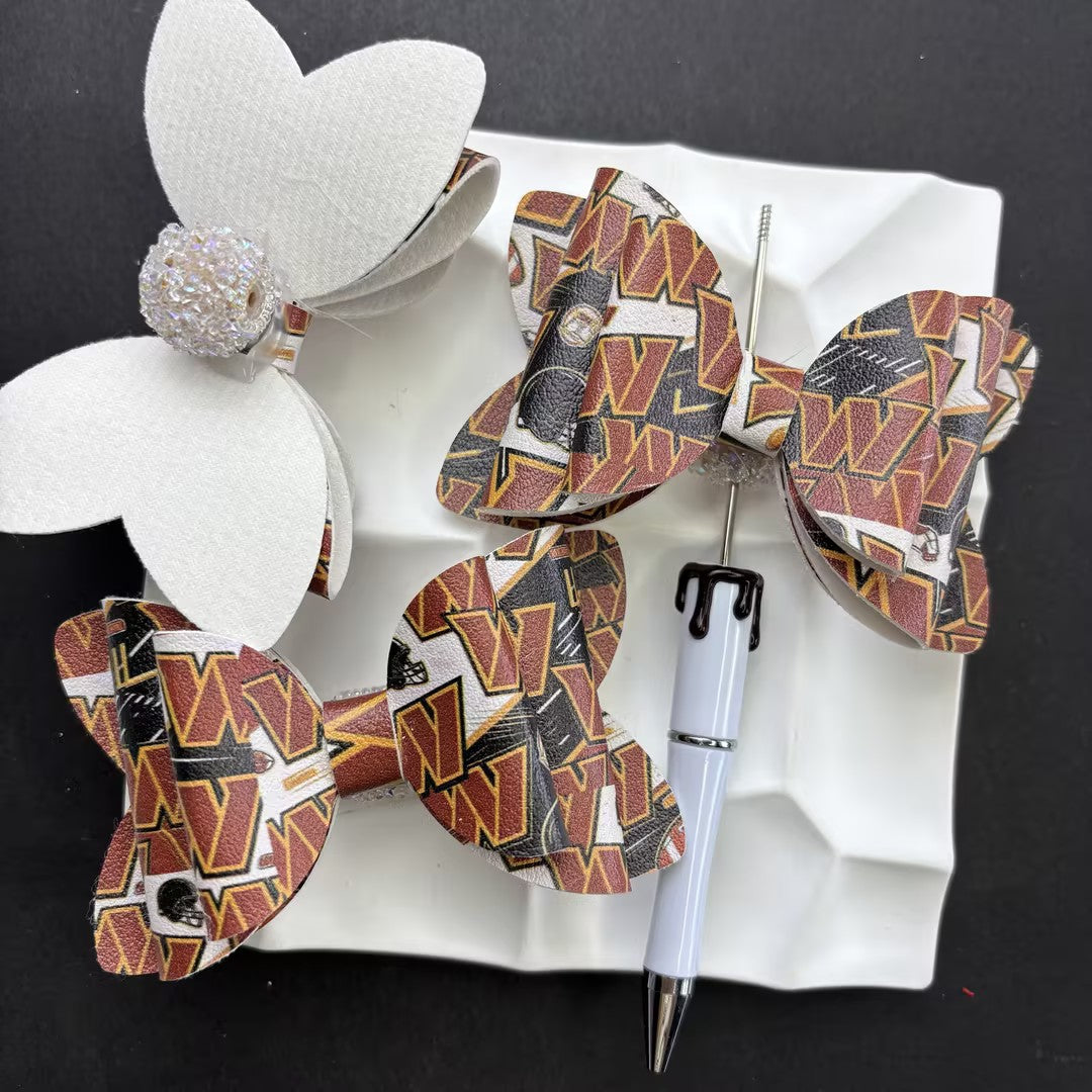 Game Day Football Faux Leather Bows for Beadable Pens | Layered Team Spirit Bow Charm for DIY Keychains & Craft Supplies