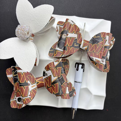 Game Day Football Faux Leather Bows for Beadable Pens | Layered Team Spirit Bow Charm for DIY Keychains & Craft Supplies