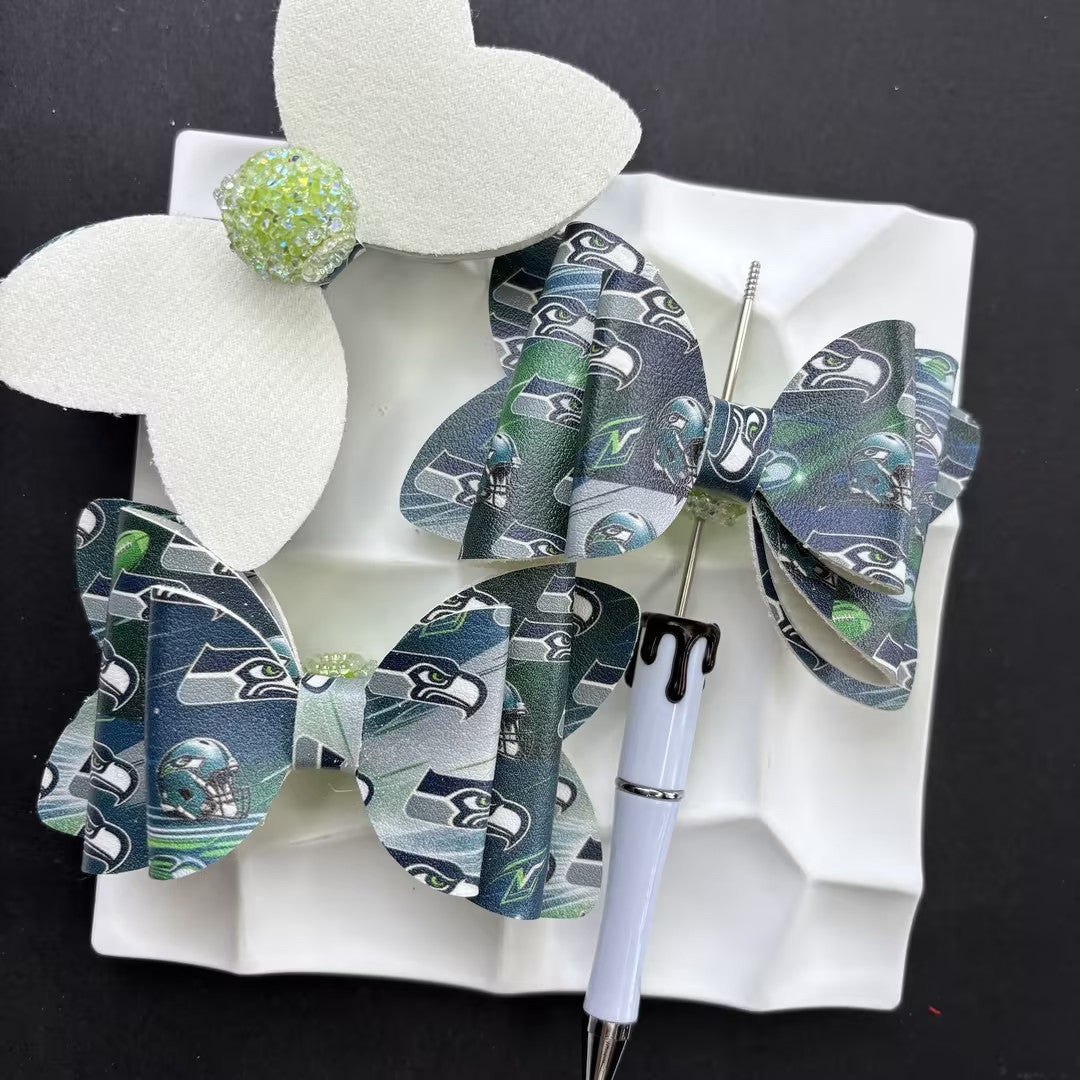 Game Day Football Faux Leather Bows for Beadable Pens | Layered Team Spirit Bow Charm for DIY Keychains & Craft Supplies
