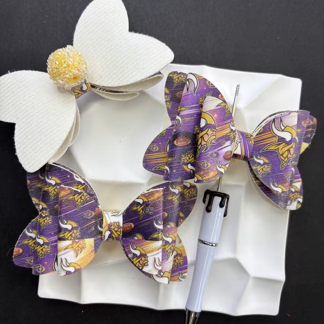 Game Day Football Faux Leather Bows for Beadable Pens | Layered Team Spirit Bow Charm for DIY Keychains & Craft Supplies