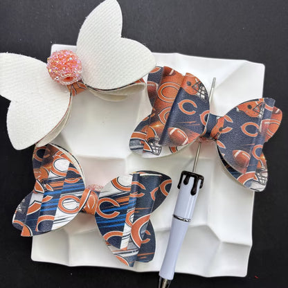 Game Day Football Faux Leather Bows for Beadable Pens | Layered Team Spirit Bow Charm for DIY Keychains & Craft Supplies