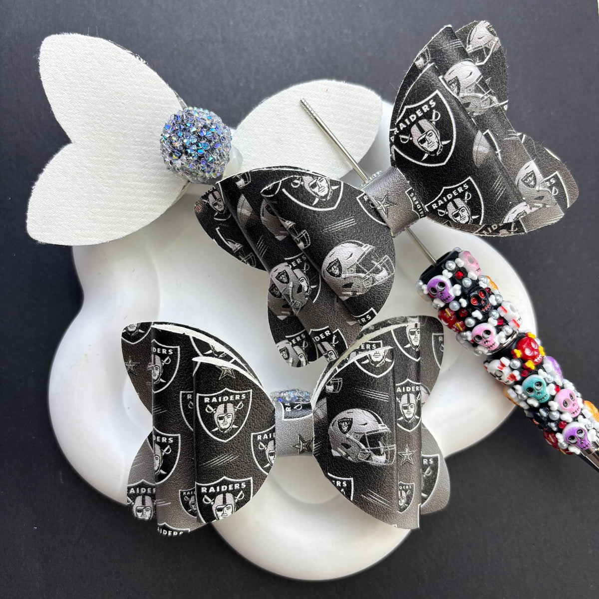 Game Day Football Faux Leather Bows for Beadable Pens | Layered Team Spirit Bow Charm for DIY Keychains & Craft Supplies