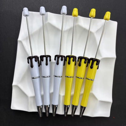 DIY Beadable Pen Blanks with Drip Chocolate Design, Melting Fudge Resin Accent Ballpoint Pens for Silicone Beads Crafting, Refillable