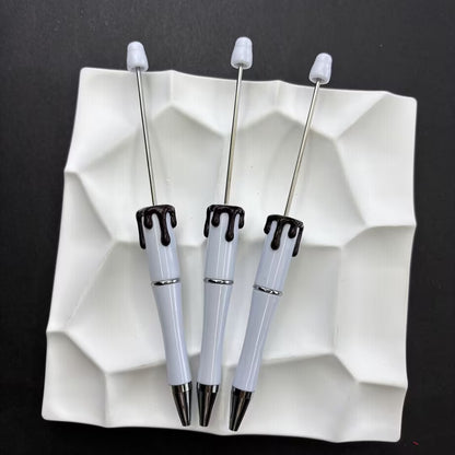 DIY Beadable Pen Blanks with Drip Chocolate Design, Melting Fudge Resin Accent Ballpoint Pens for Silicone Beads Crafting, Refillable