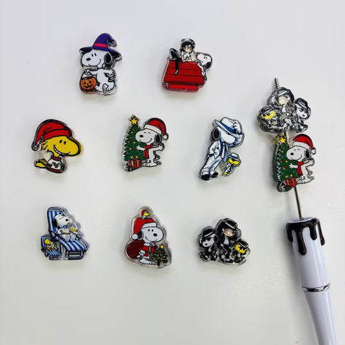 Cute White Pup & Little Bird Acrylic Focal Beads for Beaded Pens | Holiday, Halloween & Music Pop Comic Beads for DIY Crafts