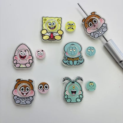 Funny Ocean Friends Acrylic Focal Beads Set | 2-Piece Cute Sea Cartoon Beads with Matching Face Spacers for Beaded Pens & Keychains