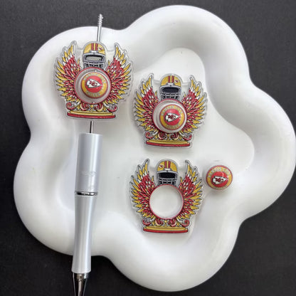 Football Helmet Winged Crest Acrylic Focal Bead Sets | 2-Piece O-Ring Frame & Center Bead for Beaded Pens & Keychains