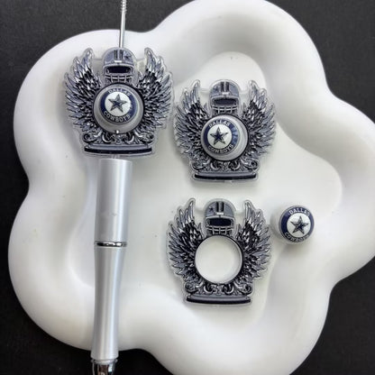 Football Helmet Winged Crest Acrylic Focal Bead Sets | 2-Piece O-Ring Frame & Center Bead for Beaded Pens & Keychains