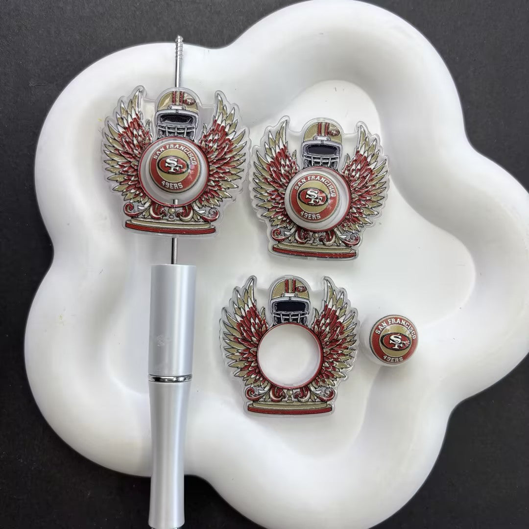 Football Helmet Winged Crest Acrylic Focal Bead Sets | 2-Piece O-Ring Frame & Center Bead for Beaded Pens & Keychains