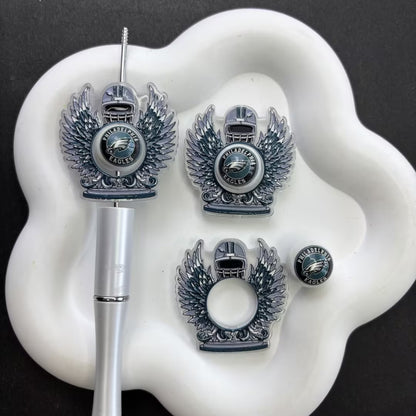 Football Helmet Winged Crest Acrylic Focal Bead Sets | 2-Piece O-Ring Frame & Center Bead for Beaded Pens & Keychains