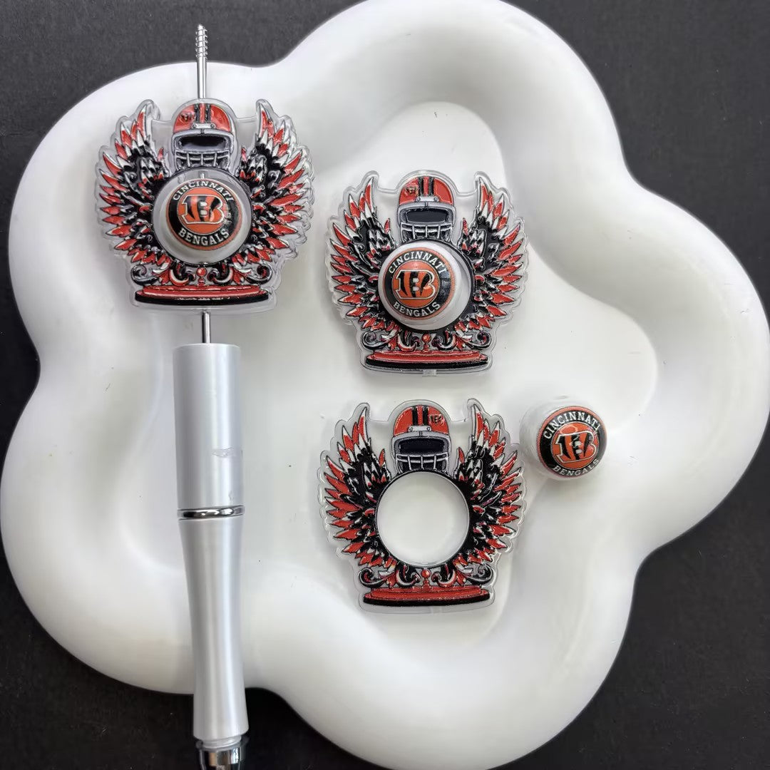 Football Helmet Winged Crest Acrylic Focal Bead Sets | 2-Piece O-Ring Frame & Center Bead for Beaded Pens & Keychains