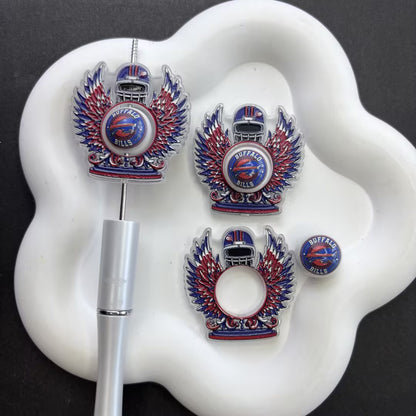 Football Helmet Winged Crest Acrylic Focal Bead Sets | 2-Piece O-Ring Frame & Center Bead for Beaded Pens & Keychains