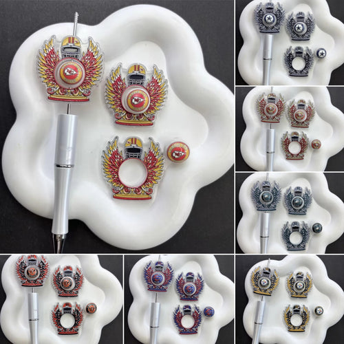Football Helmet Winged Crest Acrylic Focal Bead Sets | 2-Piece O-Ring Frame & Center Bead for Beaded Pens & Keychains