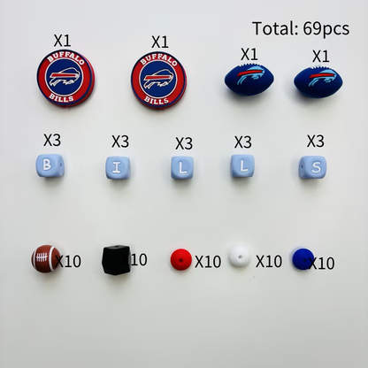 Game Day Silicone Beads Kit, 60+ Pcs Football Focal Beads Assortment for Beadable Pens, DIY Keychain, Wristlet & Lanyard Making