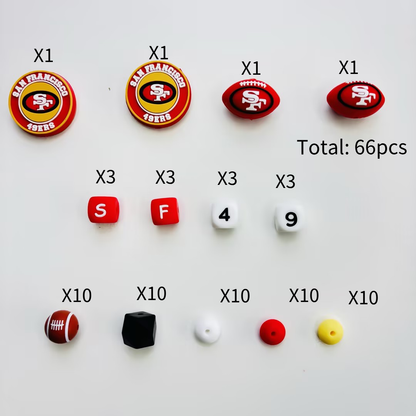 Game Day Silicone Beads Kit, 60+ Pcs Football Focal Beads Assortment for Beadable Pens, DIY Keychain, Wristlet & Lanyard Making