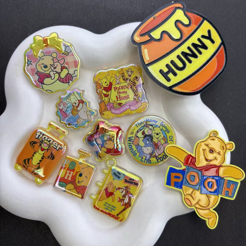 Cute Yellow Bear & Honey Pot Focal Beads Charms, Cartoon Tiger Book Luggage Resin Cabochons for Beadable Pens Keychain DIY Jewelry Crafts