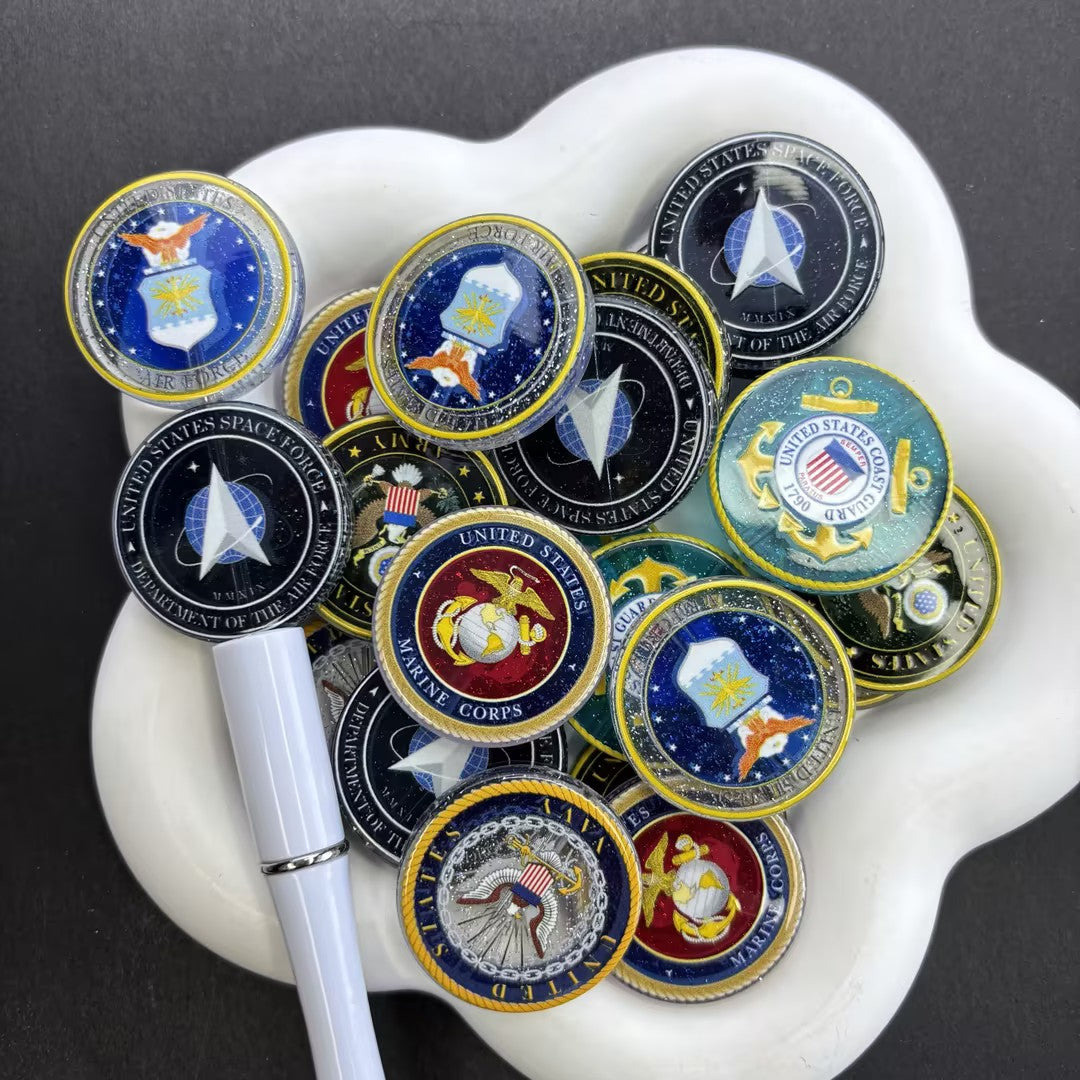 US Military Armed Forces Focal Beads for Beadable Pens, Glitter Military Branch Emblem Charms (Army, Navy, Air Force, Marines, Coast Guard, Space Force) for DIY Keychain Pen Crafts
