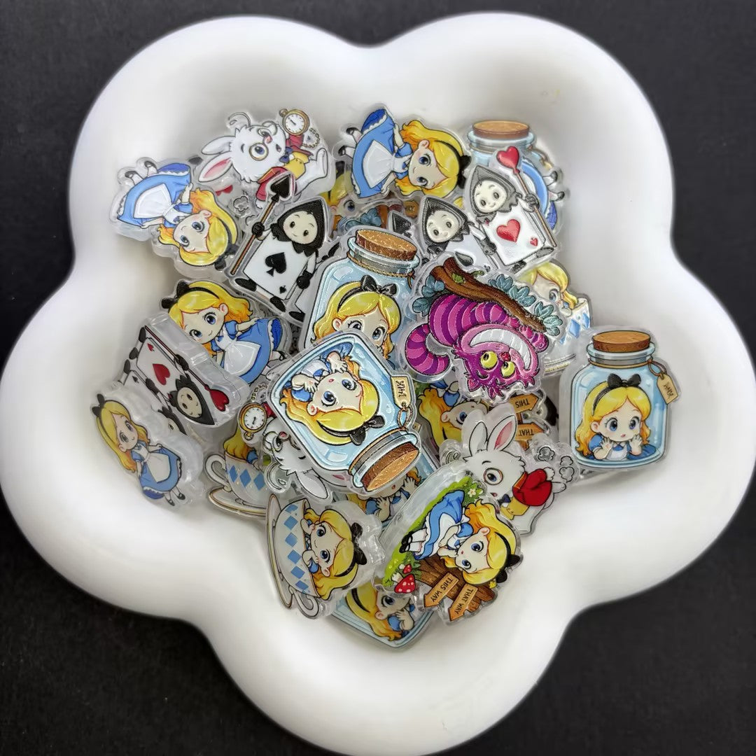 Alice in Wonderland Focal Beads for Beadable Pens, Cute Cheshire Cat Mad Hatter White Rabbit Acrylic Charms for DIY Keychain Pen Crafts