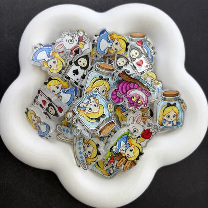 Alice in Wonderland Focal Beads for Beadable Pens, Cute Cheshire Cat Mad Hatter White Rabbit Acrylic Charms for DIY Keychain Pen Crafts
